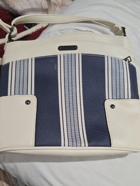 Women's Navy Stripe Crossbody Bag with Cream Trim